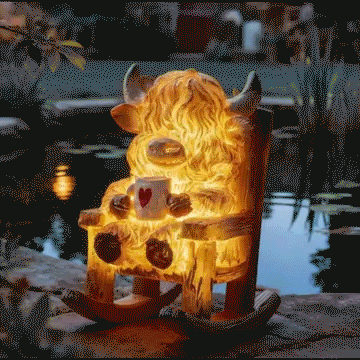 Highland Cow Resin Lamp – Waterproof Solar Glow Figurine
