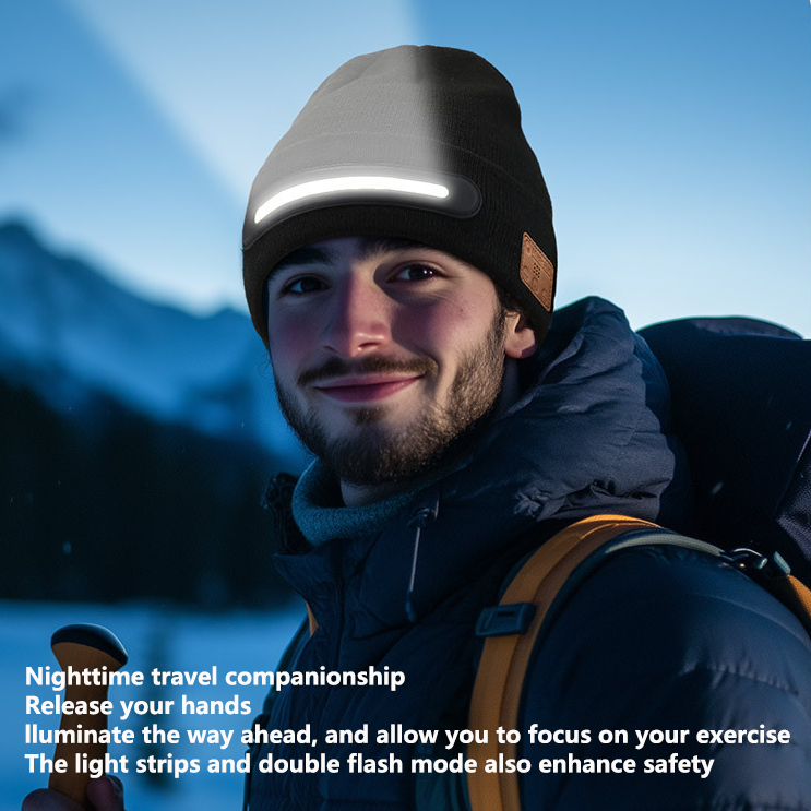 Bluetooth Beanie with Light, Musical Knit Hat with Wireless Headphone