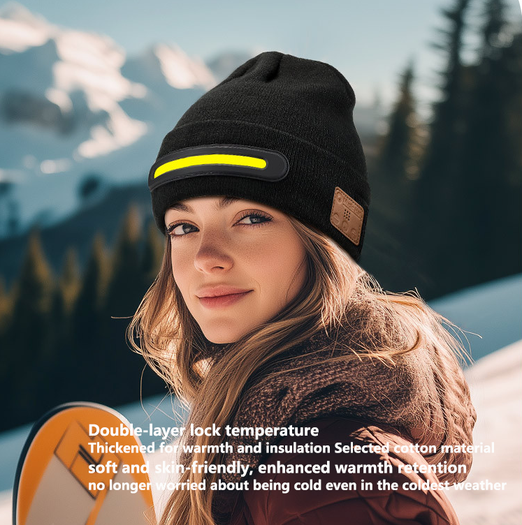 Bluetooth Beanie with Light, Musical Knit Hat with Wireless Headphone