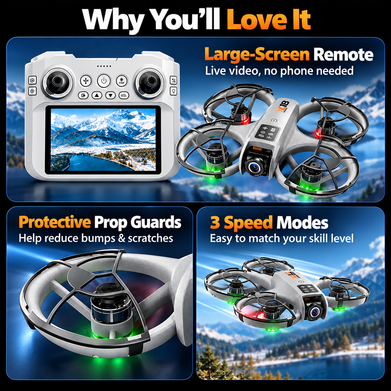 🚁 Aerial Camera Drone with 4.3" Screen Remote – Easy Flying, Stunning Views & 360° Flips