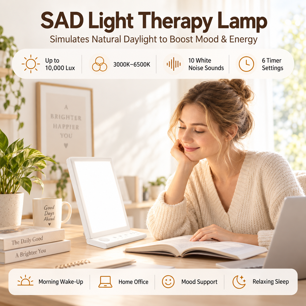 Natural Daylight & White Noise Therapy Lamp