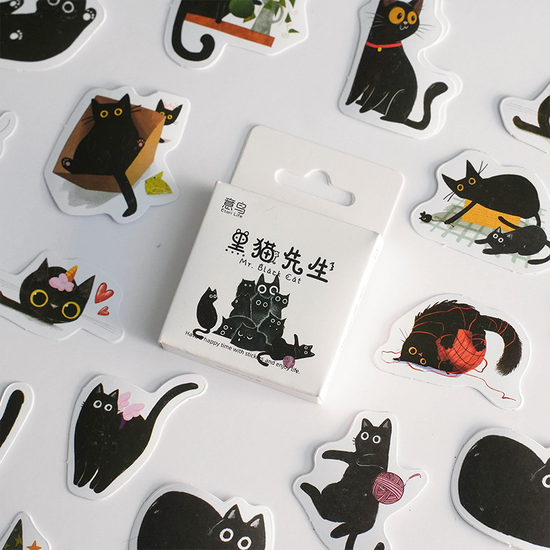 Cute Black Cats Sticker Pack 46 pieces 