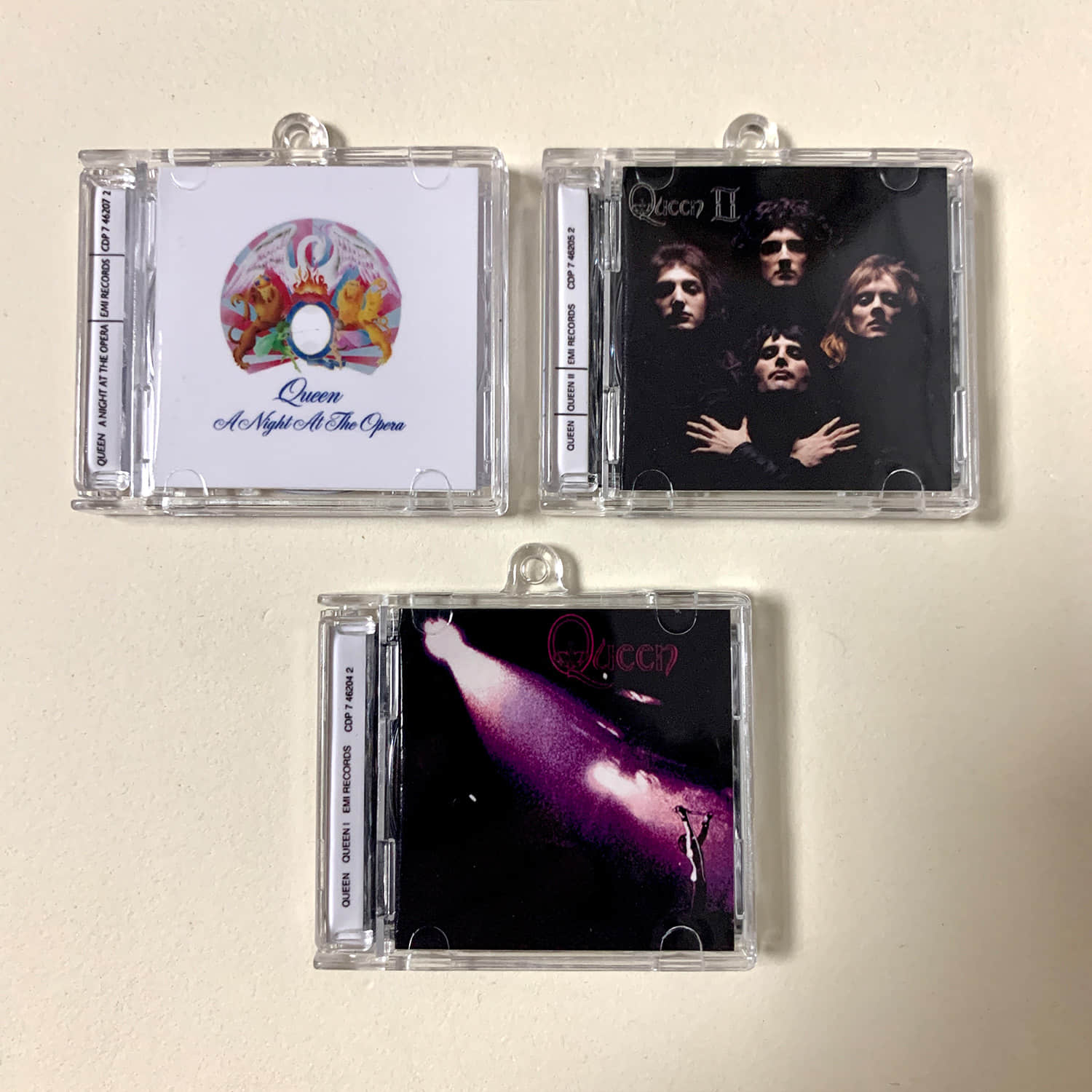 Queen Little CD Album Cover Keychains - Queen I and II and A Night At The Opera