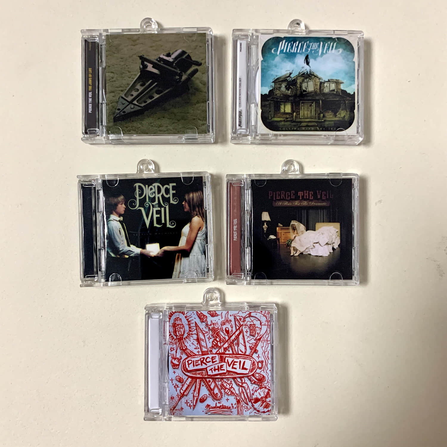 Pierce The Veil Little CD Album Cover Keychains - Collide With The Sky -  Selfish Machines -Misadventures -A Flair For The Dramatic - The Jaws Of Life