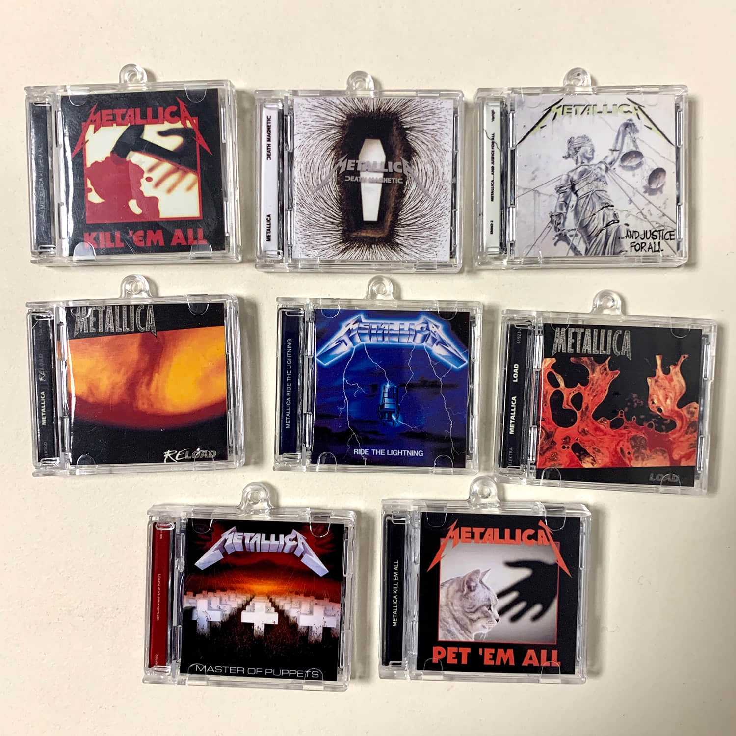Metallica Little CD Album Cover Keychains - Kill Em All and Ride The Lightning and Load and And Justice for all and Reload and Load -Death Magnetic - Master Of Puppets