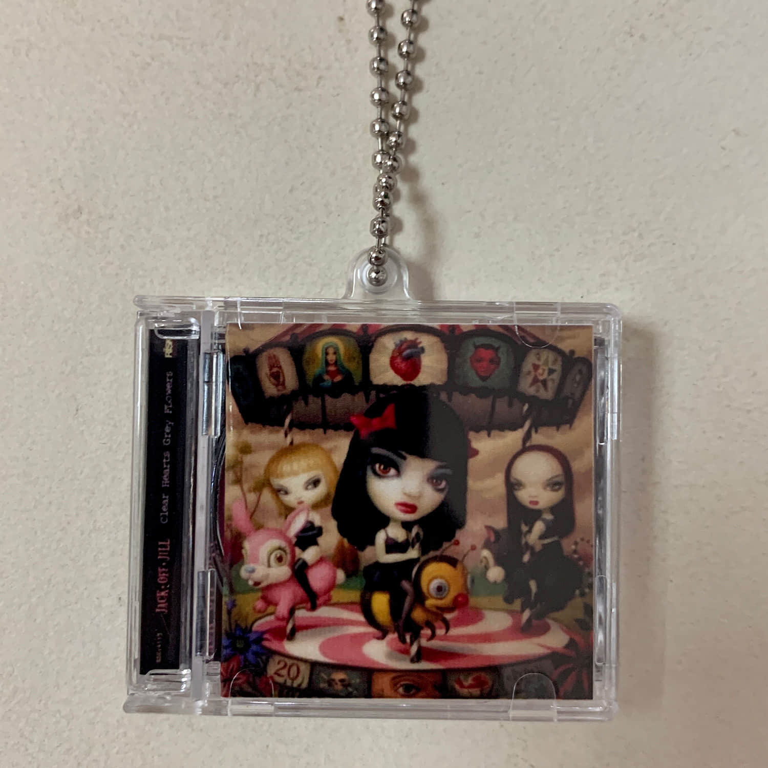 Jack Off Jill Little CD Album Cover Keychains – Clear Hearts Grey Flowers