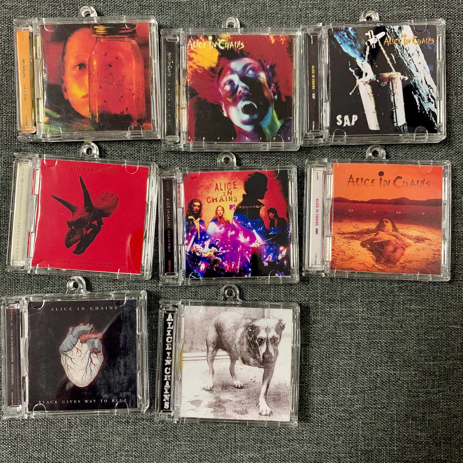 Alice In Chains Little CD Album Cover Keychains  - Facelift -Jar Of Flies -The Devil Put Dinosaurs Here -Dirt