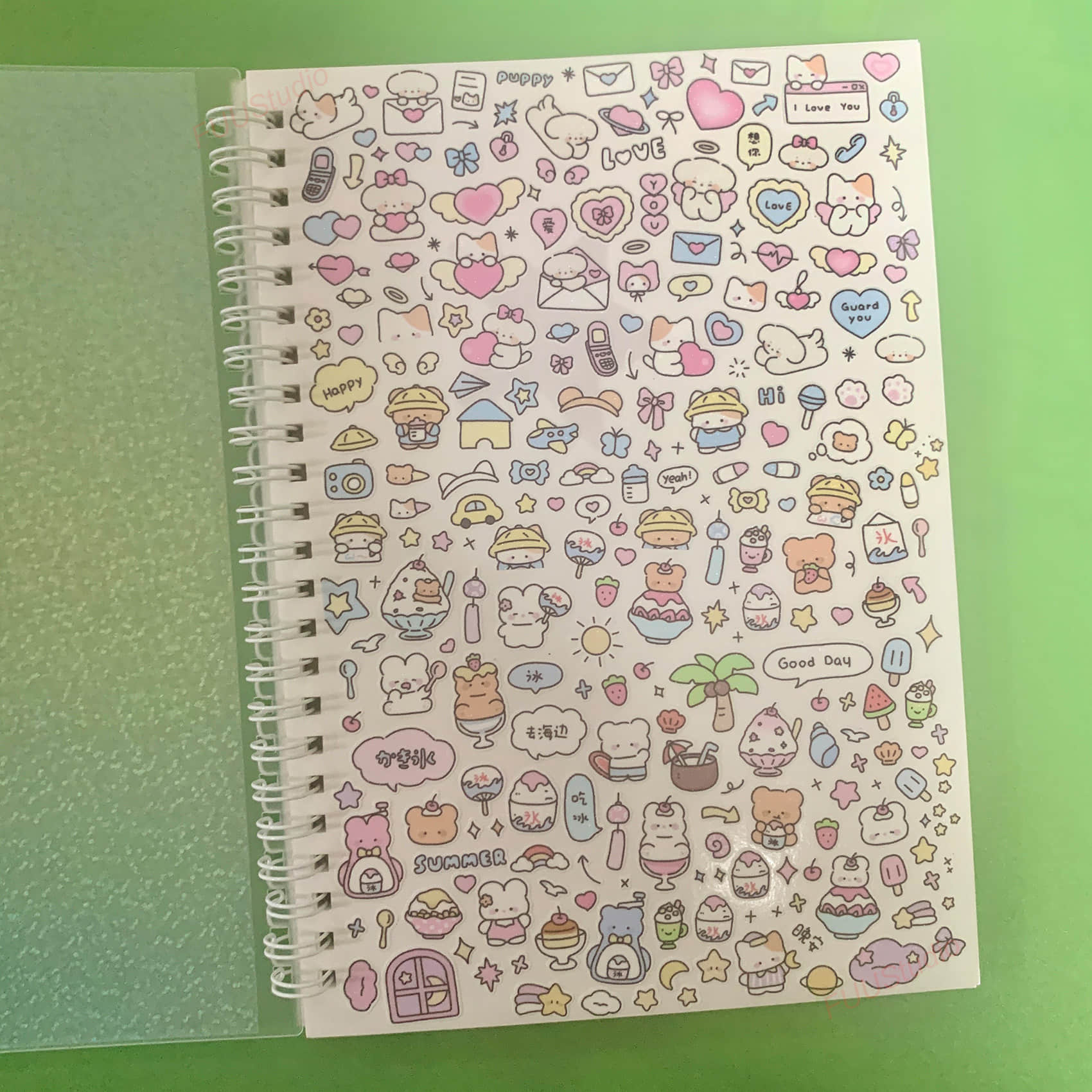 Kawaii Sticker & Glitter Holographic Cover Reusable Sticker Book A5 size, 50 double-sided pages