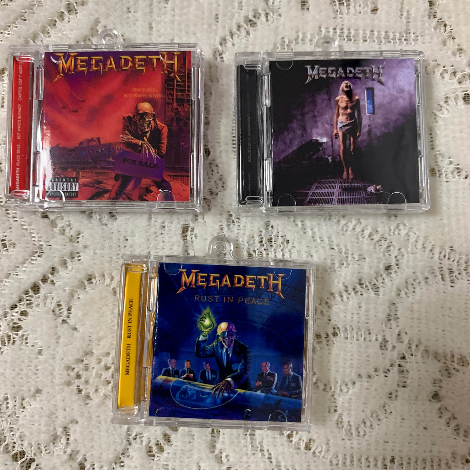 Megadeth Little CD Album Cover Keychains  - Rust In Peace -  Peace Sells  But Who's Buying - Countdown To Extinction