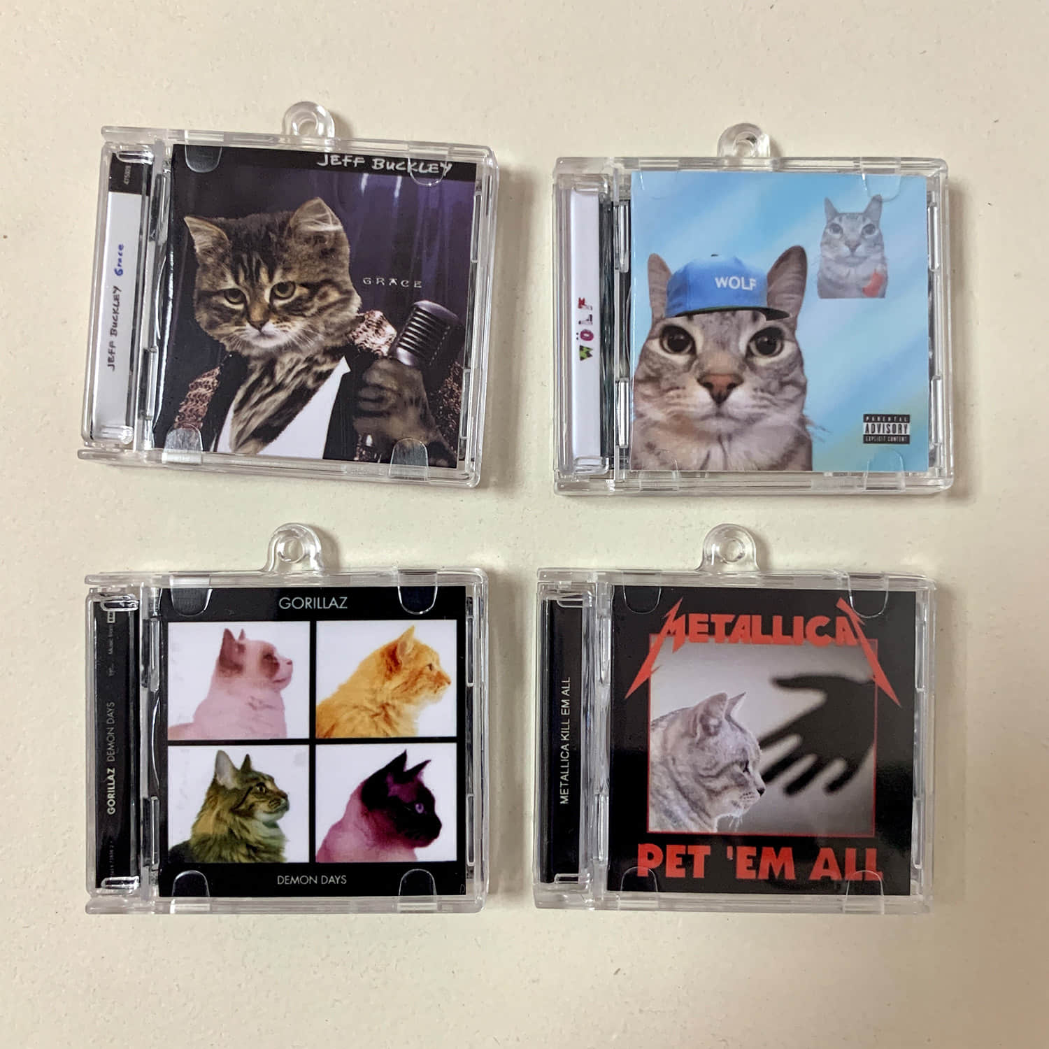 Cat Cover Design Little CD Album Cover Keychains II - Metallica - Gorillaz - Tyler the Creator - Jeff Buckley