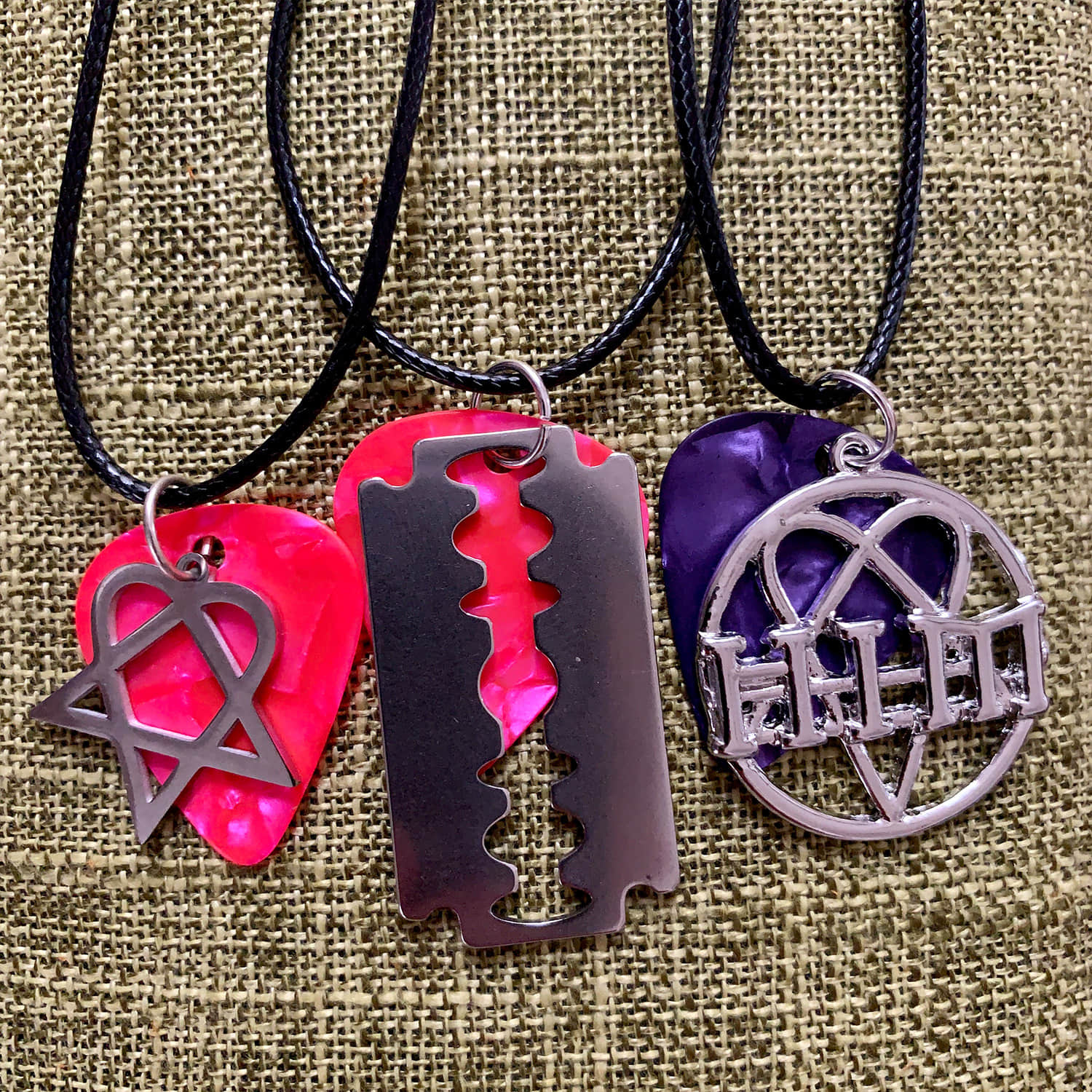 Custom HIM Bnad Guitar Pick Necklace 