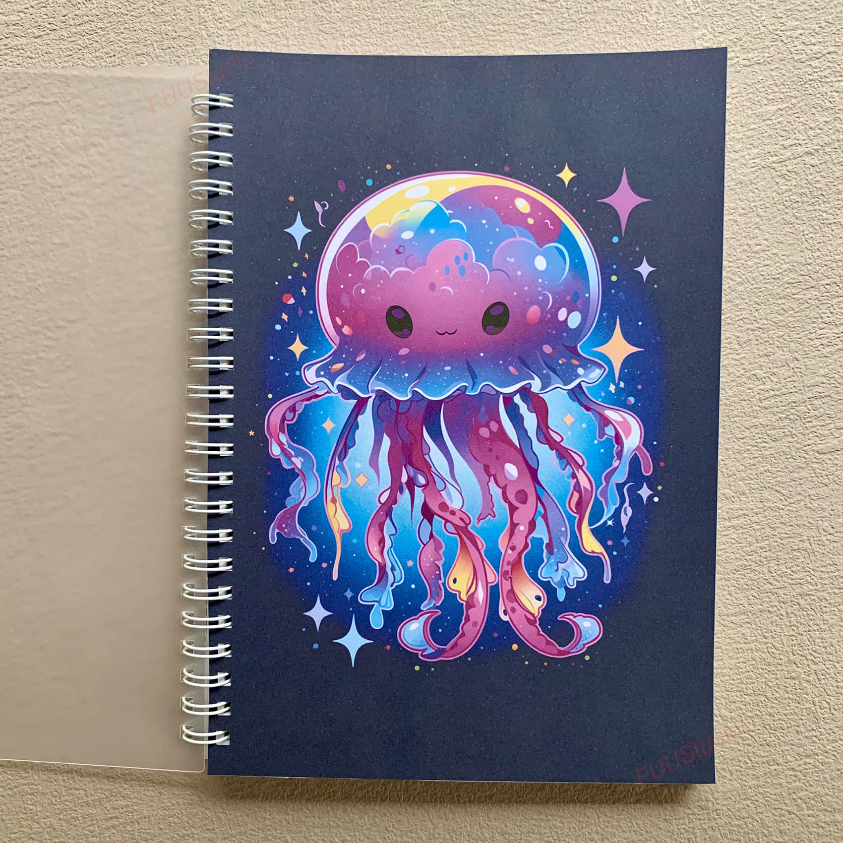 Black background Kawaii jellyfish Reusable Sticker Book A5 size, 50 double-sided pages