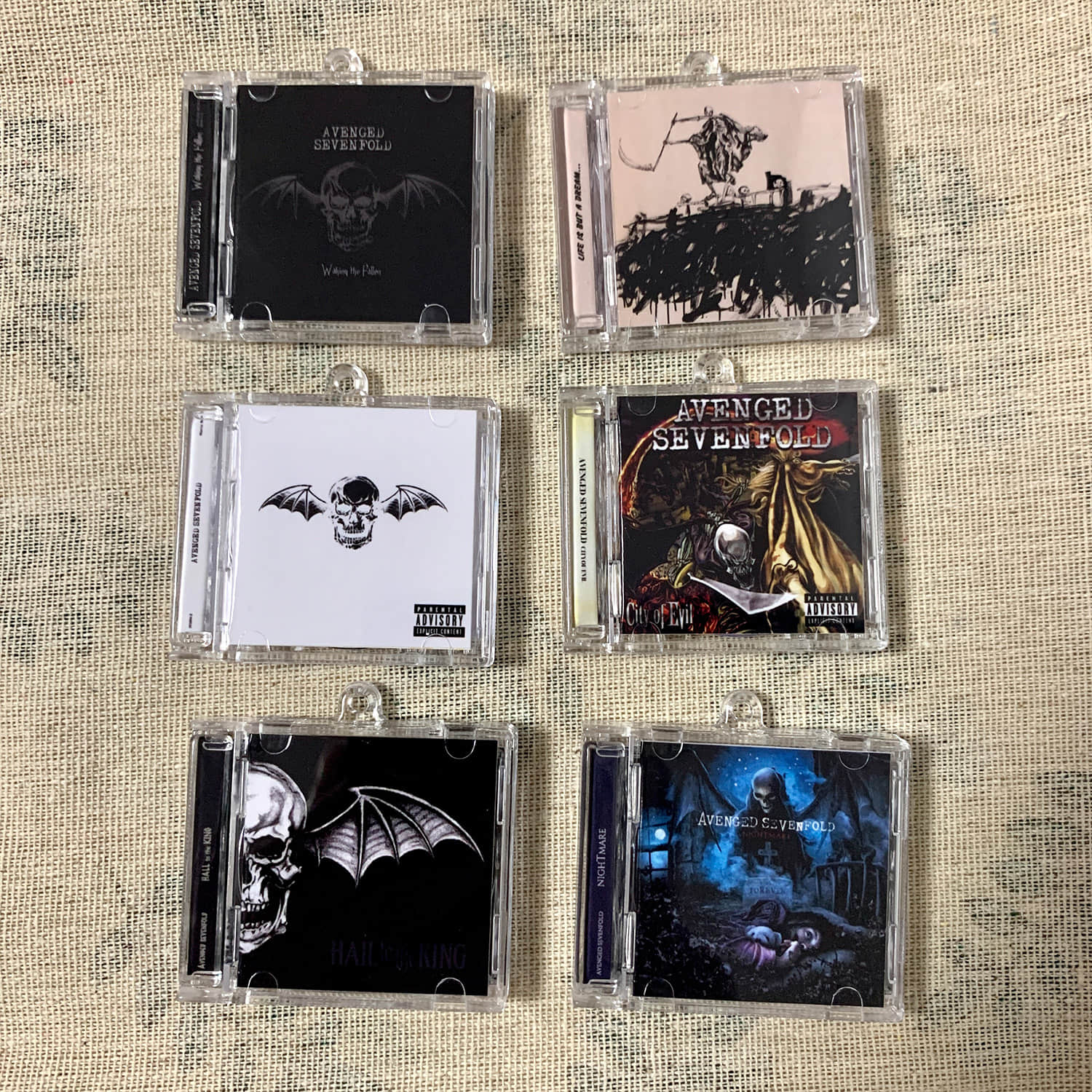 Avenged Sevenfold Little CD Album Cover Keychains - City Of Evil - Life Is But A Dream - Nightmare -  Hail To The King -Waking The Fallen -Avenged Sevenfold