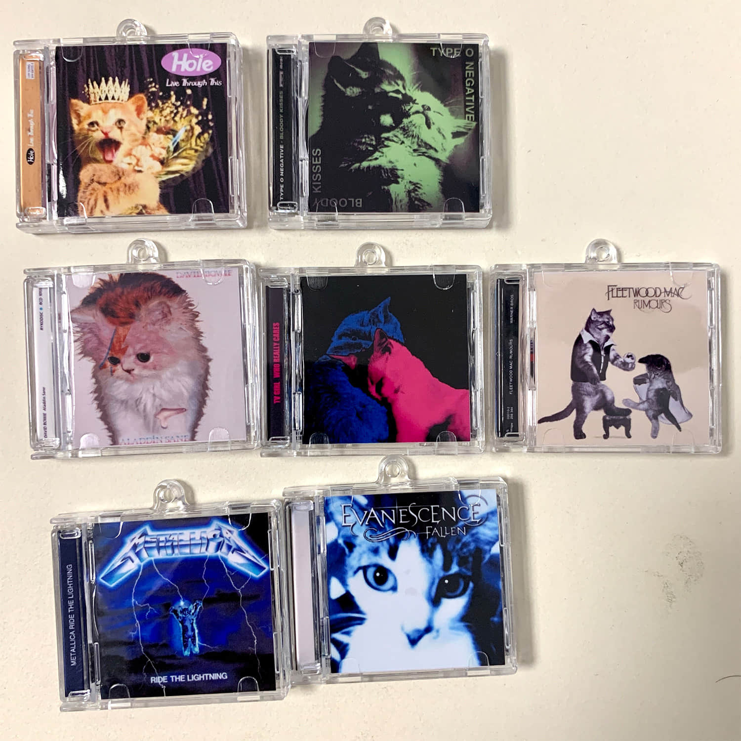 Part 3- Cat Cover Design Little CD Album Cover Keychains -TV Girl -David Bowie - Hole -Type O Negative