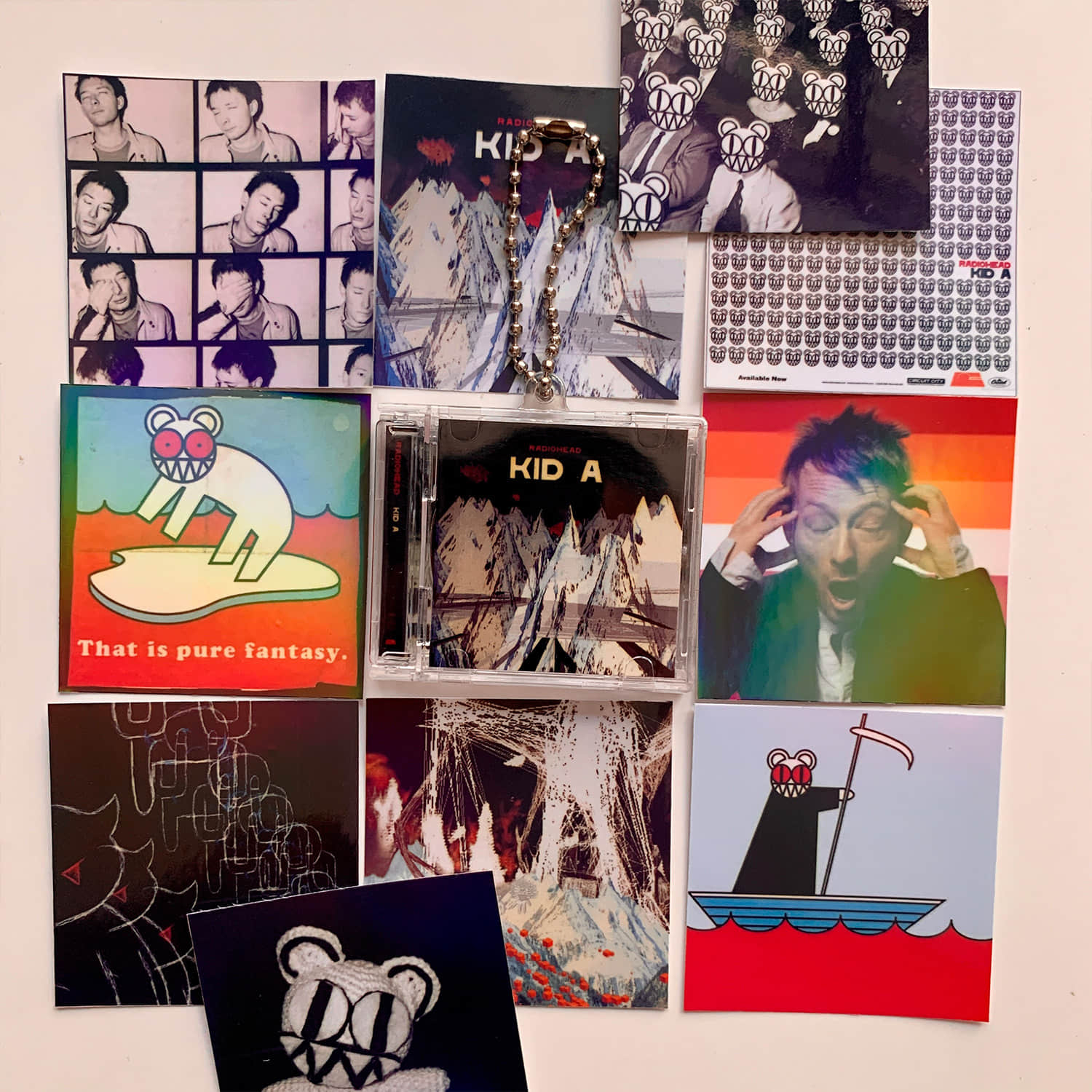 Radiohead Album Stickers and Little CD Album Cover Keychains Set