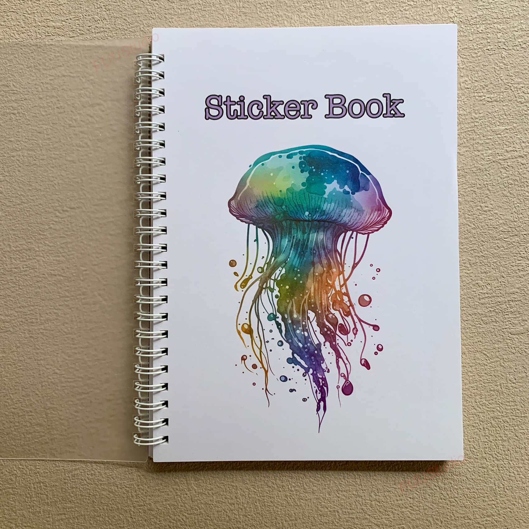 White background jellyfish Reusable Sticker Book A5 size, 50 double-sided pages