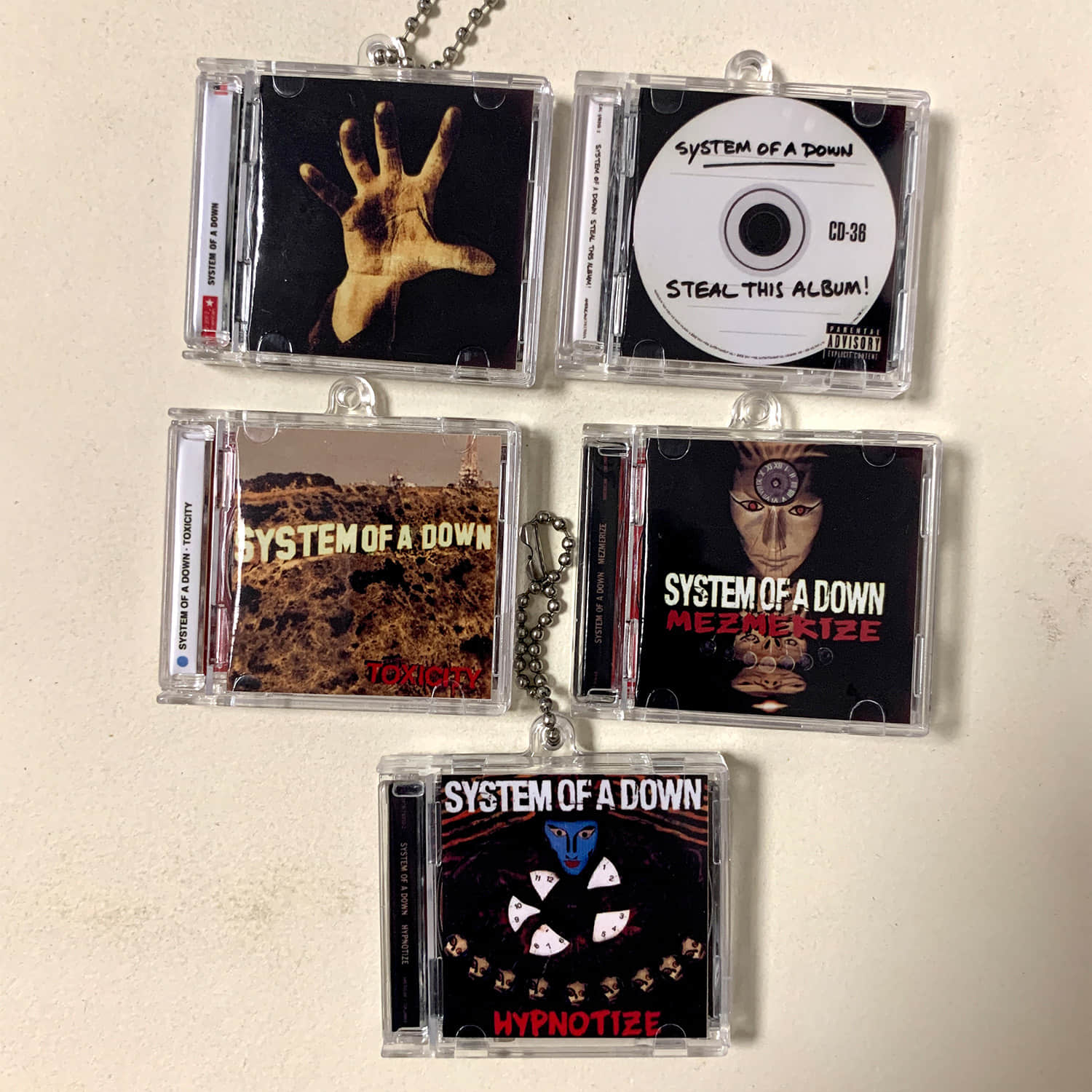 System Of A Down Little CD Album Cover Keychains - Toxicity -System Of A Down - Mezmerize - Steal This Album! - Hypnotize