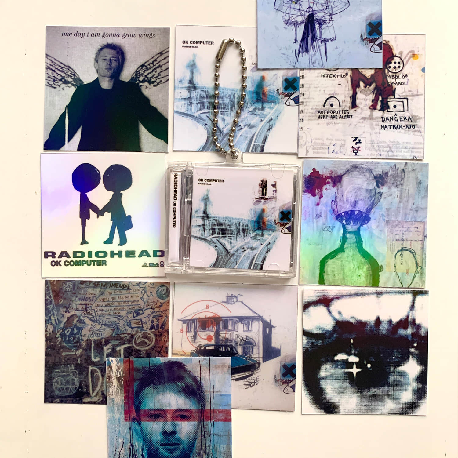 Radiohead Album Stickers and Little CD Album Cover Keychains Set