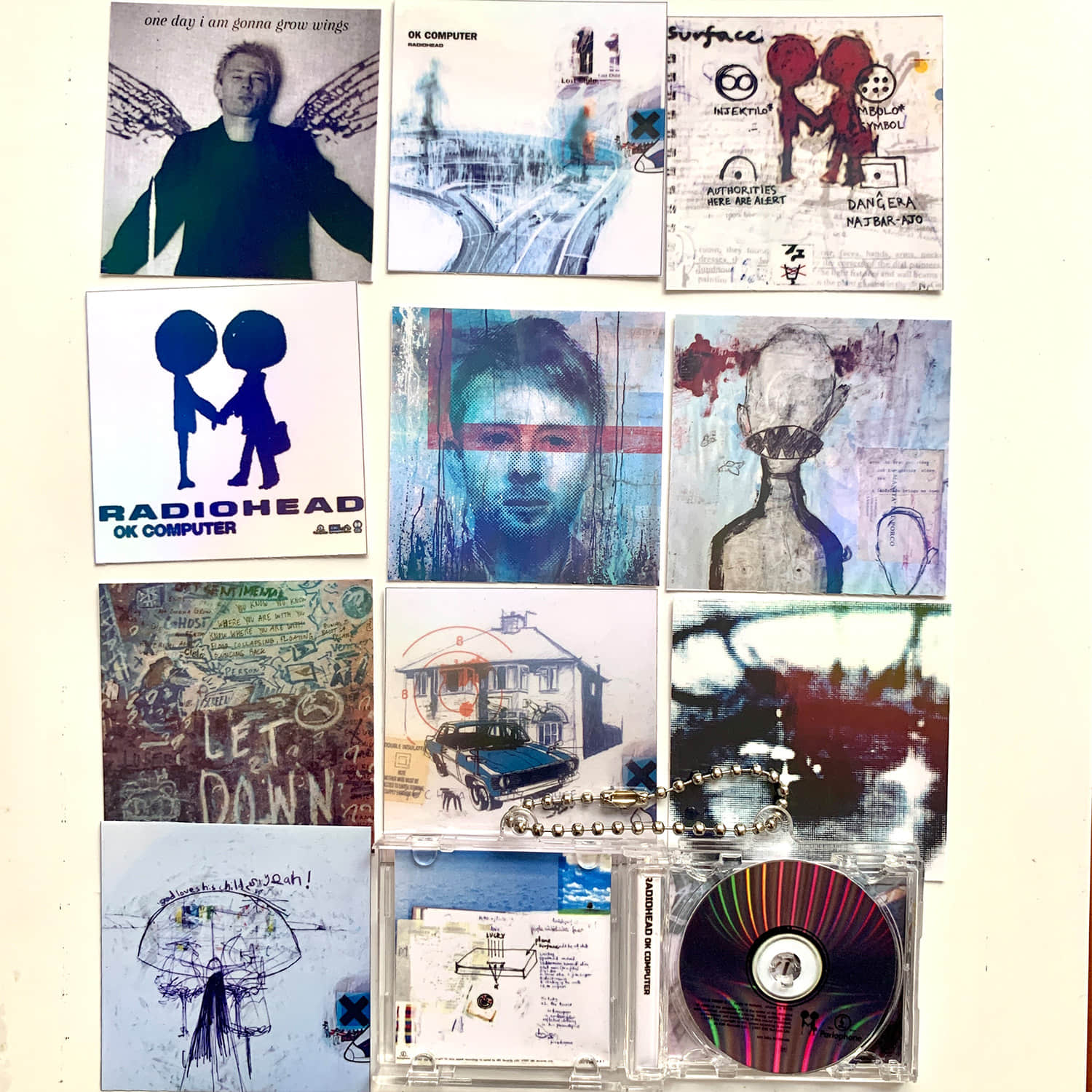Radiohead Album Stickers and Little CD Album Cover Keychains Set