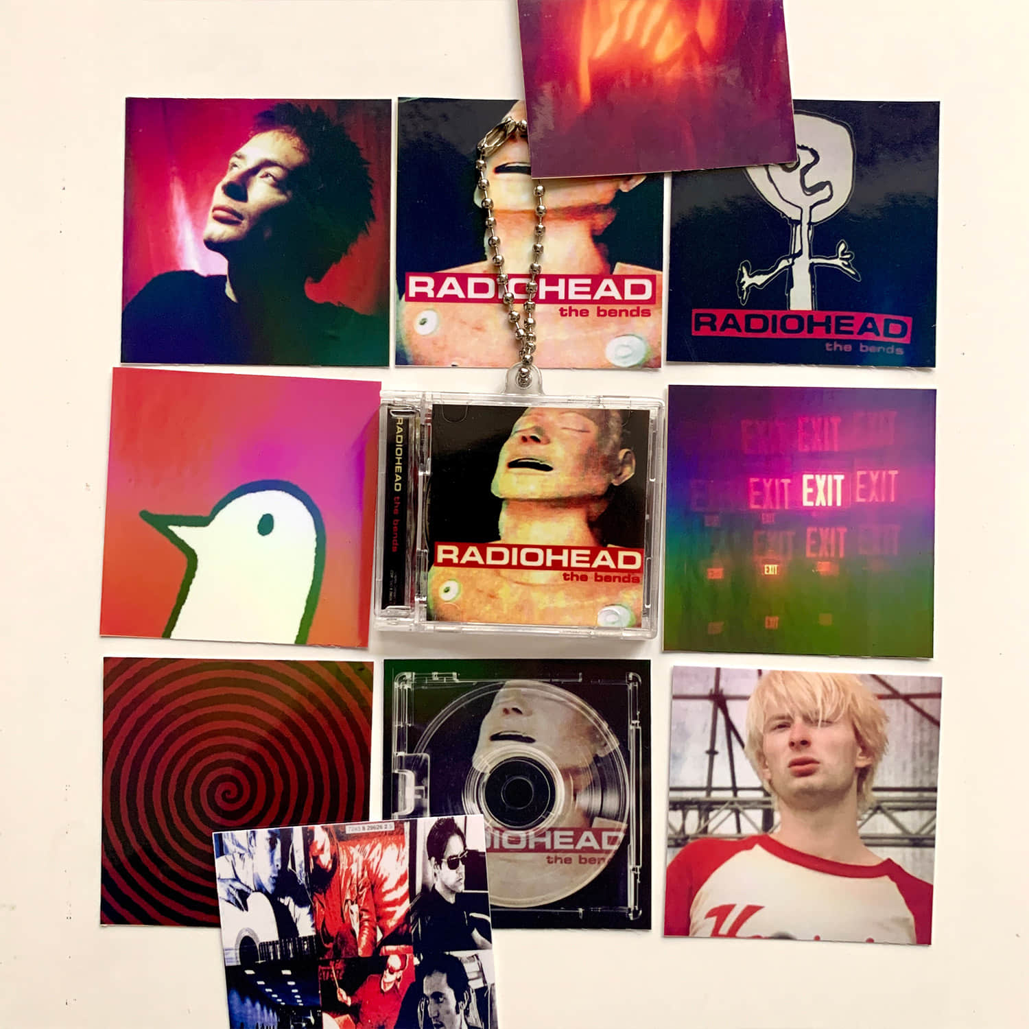 Radiohead Album Stickers and Little CD Album Cover Keychains Set