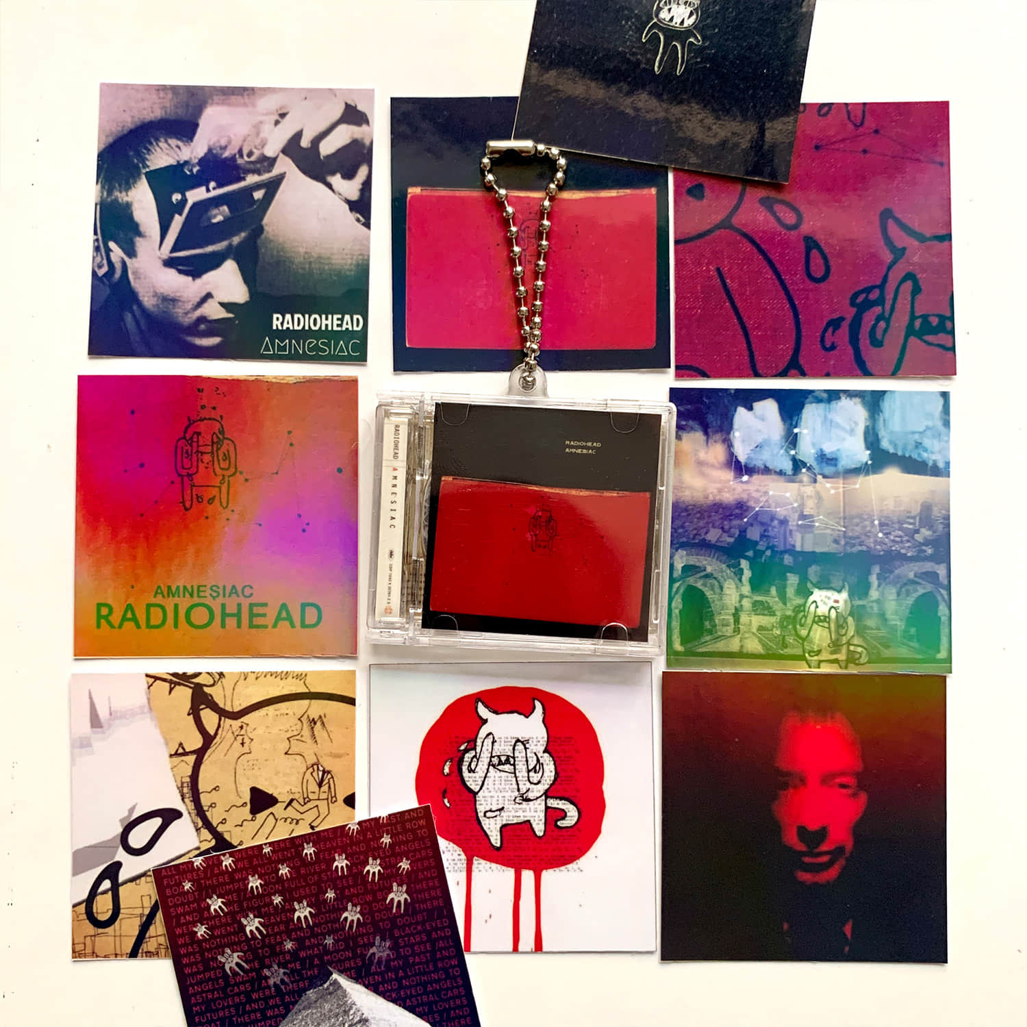 Radiohead Album Stickers and Little CD Album Cover Keychains Set