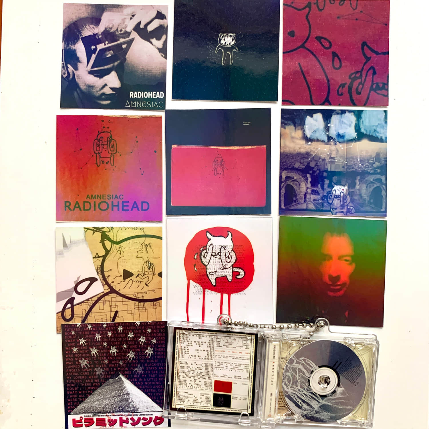Radiohead Album Stickers and Little CD Album Cover Keychains Set