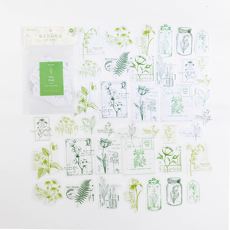 40 pieces Plant sticker packs, sulphate paper and Washi paper-FUU Studio