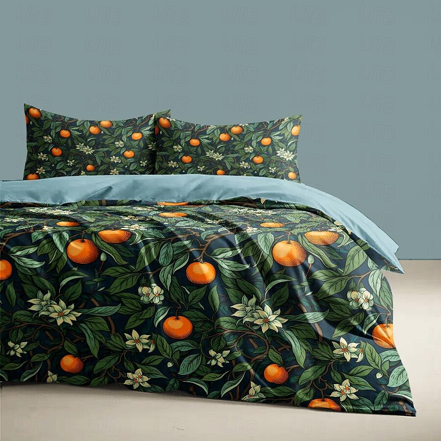 100% Cotton Sateen Duvet Cover Set Fruit inspired by William Morris Print