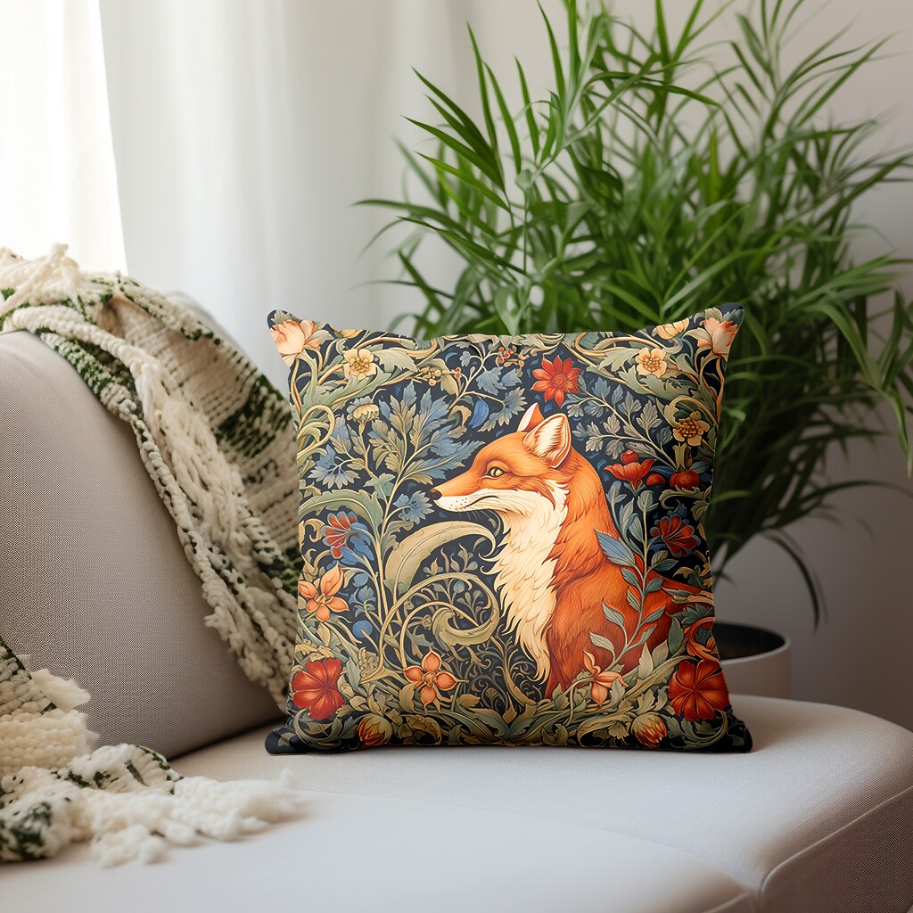 Floral Plant Double Side Pillow Cover 1PC Fox Bird Soft Decorative Square Cushion Case Pillowcase for Bedroom Livingroom Sofa Couch Chair Inspired by William Morris 2023 - US $8.99 –P6