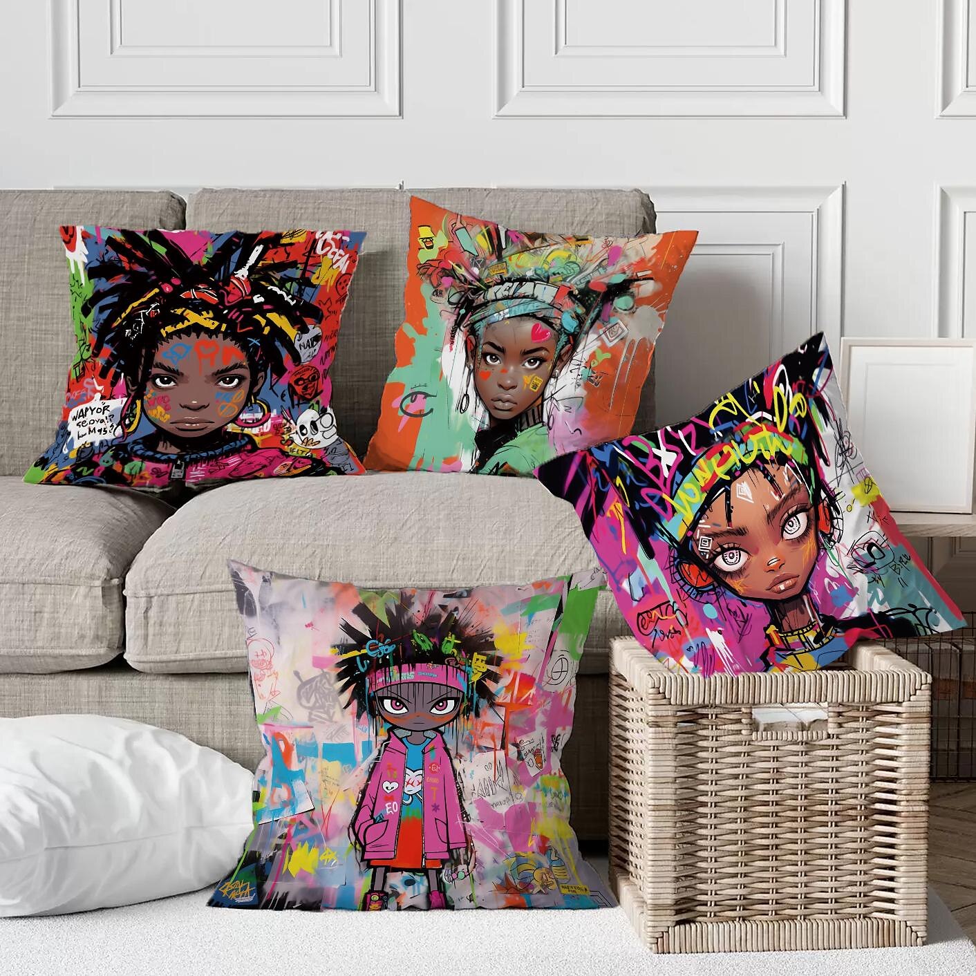 Double Side Pillow Cover 4PC Graffiti Street Boys Soft Decorative Square Cushion Case Pillowcase for Bedroom Livingroom Sofa Couch Chair 2023 - US $15.99 –P3