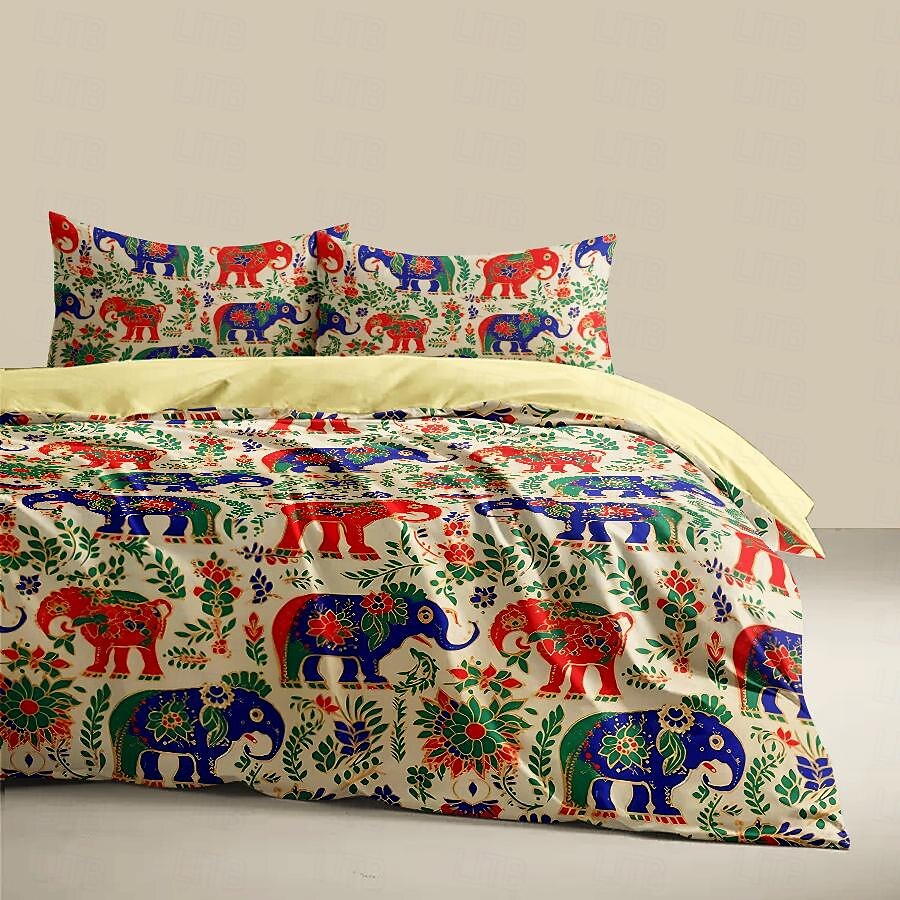 100% Cotton Sateen Duvet Cover Set Elephant Print
