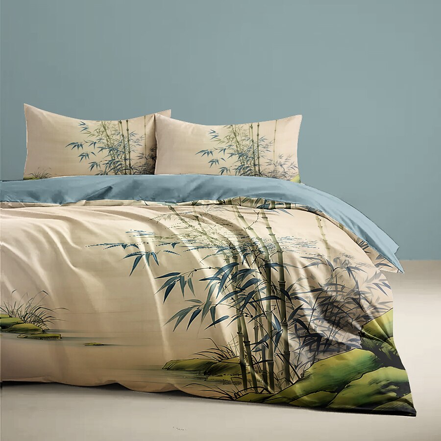 100% Cotton Sateen Duvet Cover Set Chinese Bamboo  Print