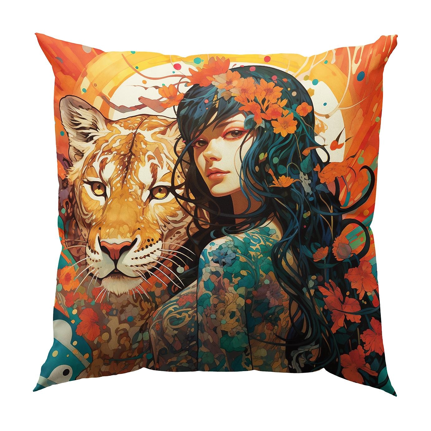 Double Side Pillow Cover 1PC Wild Woman Tiger Floral Soft Decorative Square Cushion Case Pillowcase for Bedroom Livingroom Sofa Couch Chair 2023 - US $8.99 –P14