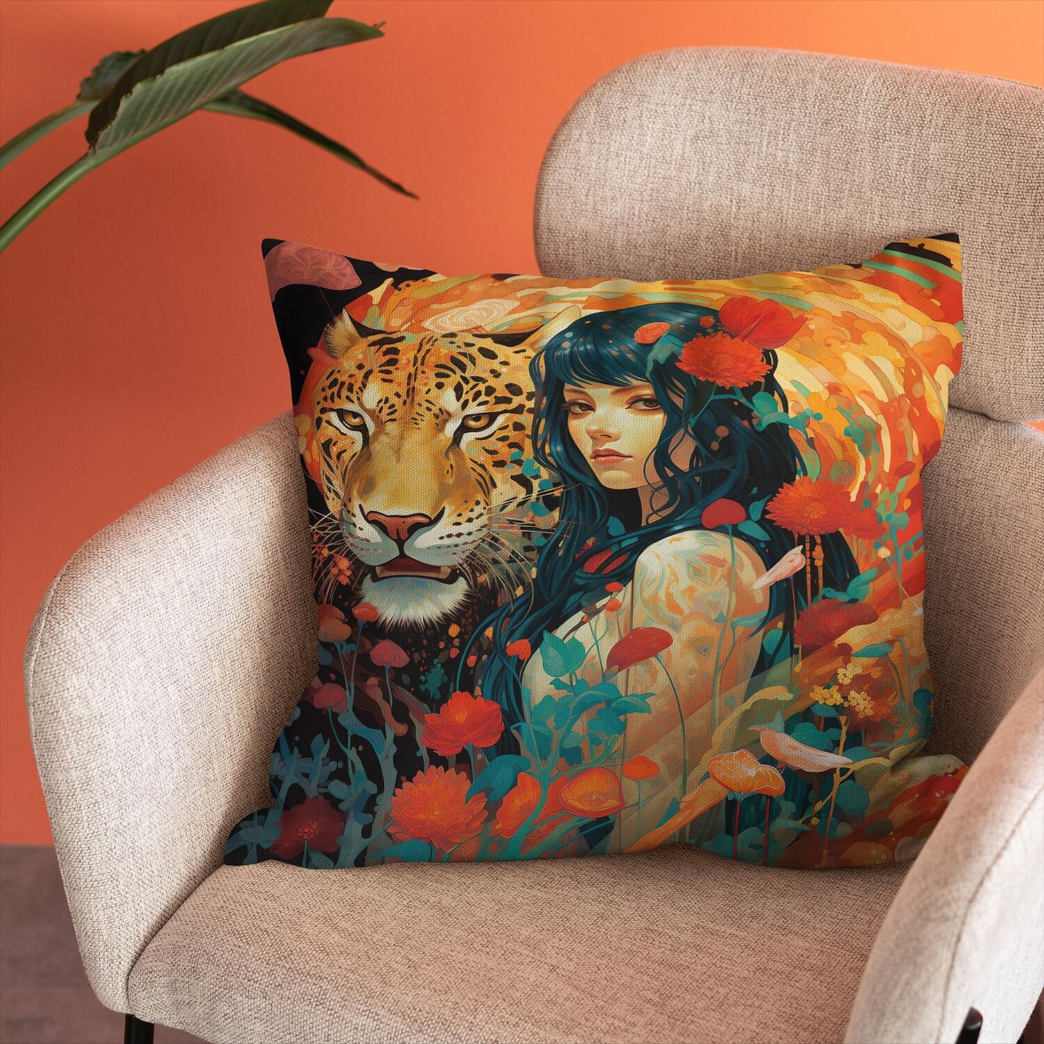 Double Side Pillow Cover 1PC Wild Woman Tiger Floral Soft Decorative Square Cushion Case Pillowcase for Bedroom Livingroom Sofa Couch Chair 2023 - US $8.99 –P13