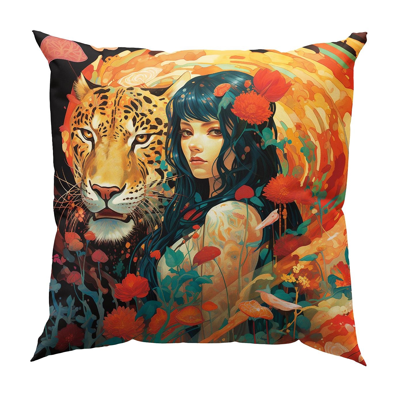 Double Side Pillow Cover 1PC Wild Woman Tiger Floral Soft Decorative Square Cushion Case Pillowcase for Bedroom Livingroom Sofa Couch Chair 2023 - US $8.99 –P12