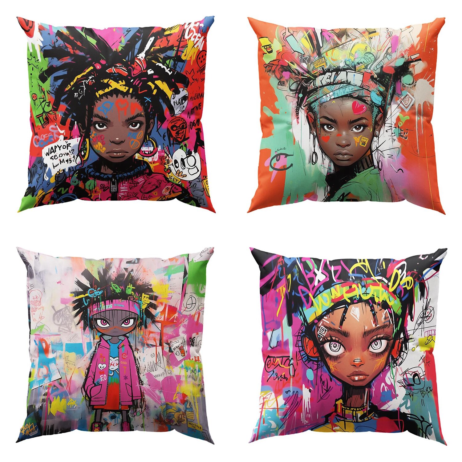 Double Side Pillow Cover 4PC Graffiti Street Boys Soft Decorative Square Cushion Case Pillowcase for Bedroom Livingroom Sofa Couch Chair 2023 - US $15.99 –P4