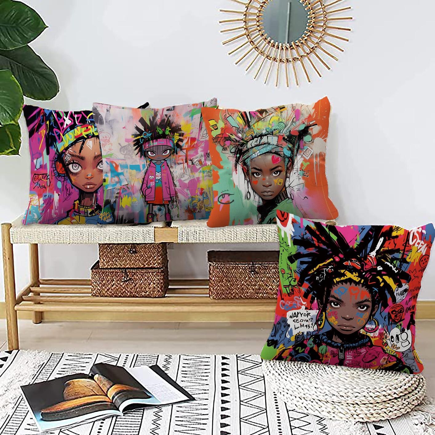 Double Side Pillow Cover 4PC Graffiti Street Boys Soft Decorative Square Cushion Case Pillowcase for Bedroom Livingroom Sofa Couch Chair 2023 - US $15.99 –P2