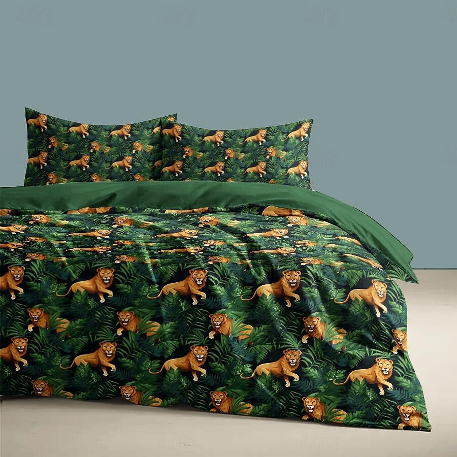 100% Cotton Sateen Duvet Cover Set  Elite Jungle Animals Bedding Set Print