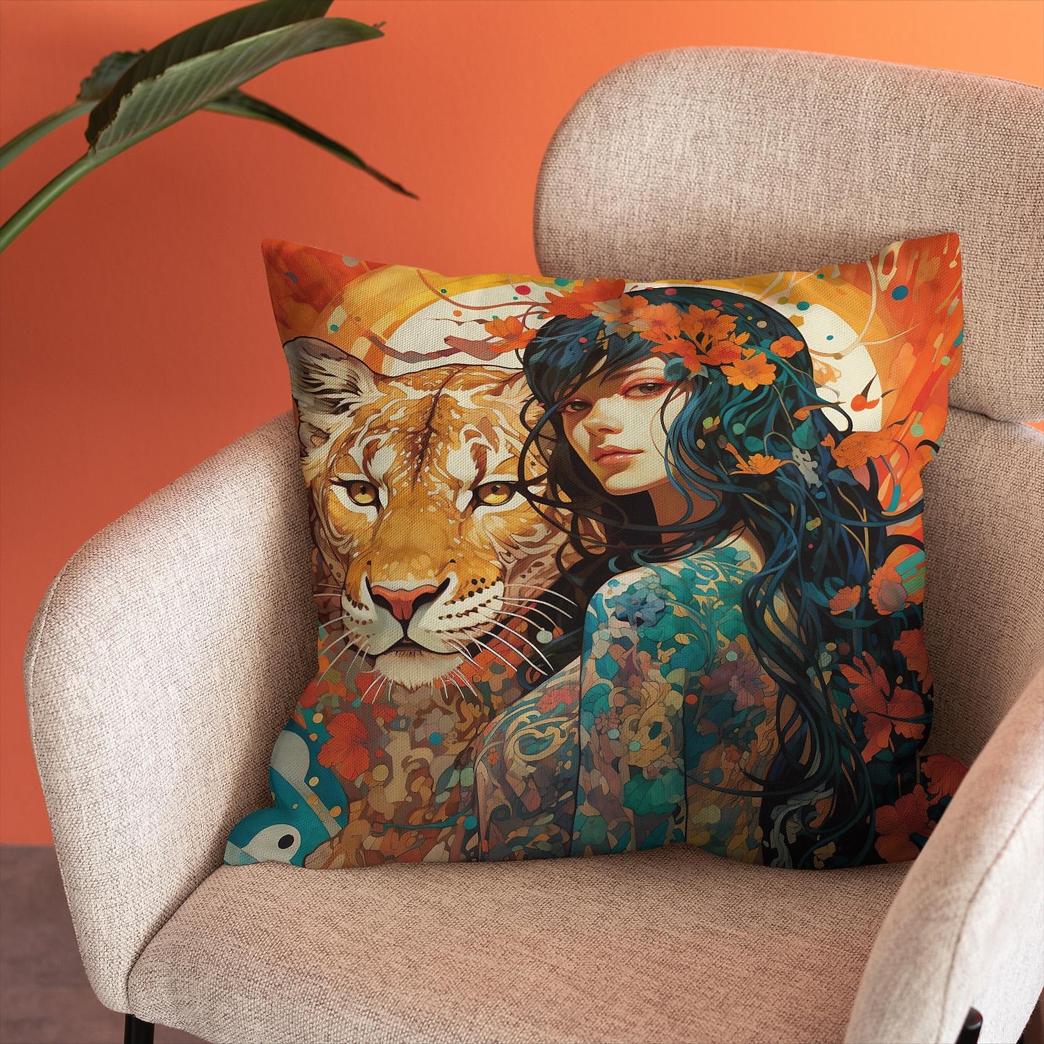 Double Side Pillow Cover 1PC Wild Woman Tiger Floral Soft Decorative Square Cushion Case Pillowcase for Bedroom Livingroom Sofa Couch Chair 2023 - US $8.99 –P15