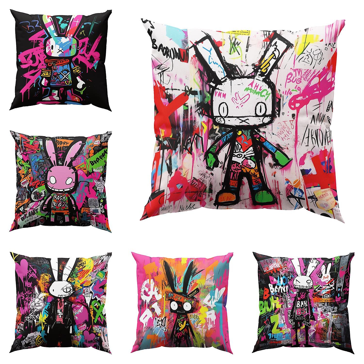 Double Side Pillow Cover 1PC Graffiti Rabbit Soft Decorative Square Cushion Case Pillowcase for Bedroom Livingroom Sofa Couch Chair 2023 - US $8.99 –P4