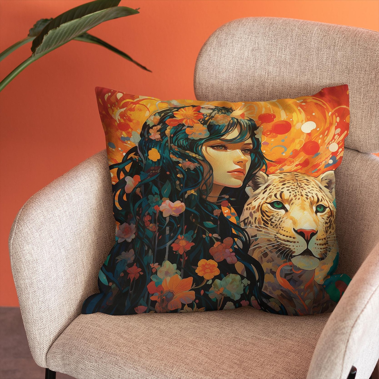 Double Side Pillow Cover 1PC Wild Woman Tiger Floral Soft Decorative Square Cushion Case Pillowcase for Bedroom Livingroom Sofa Couch Chair 2023 - US $8.99 –P11