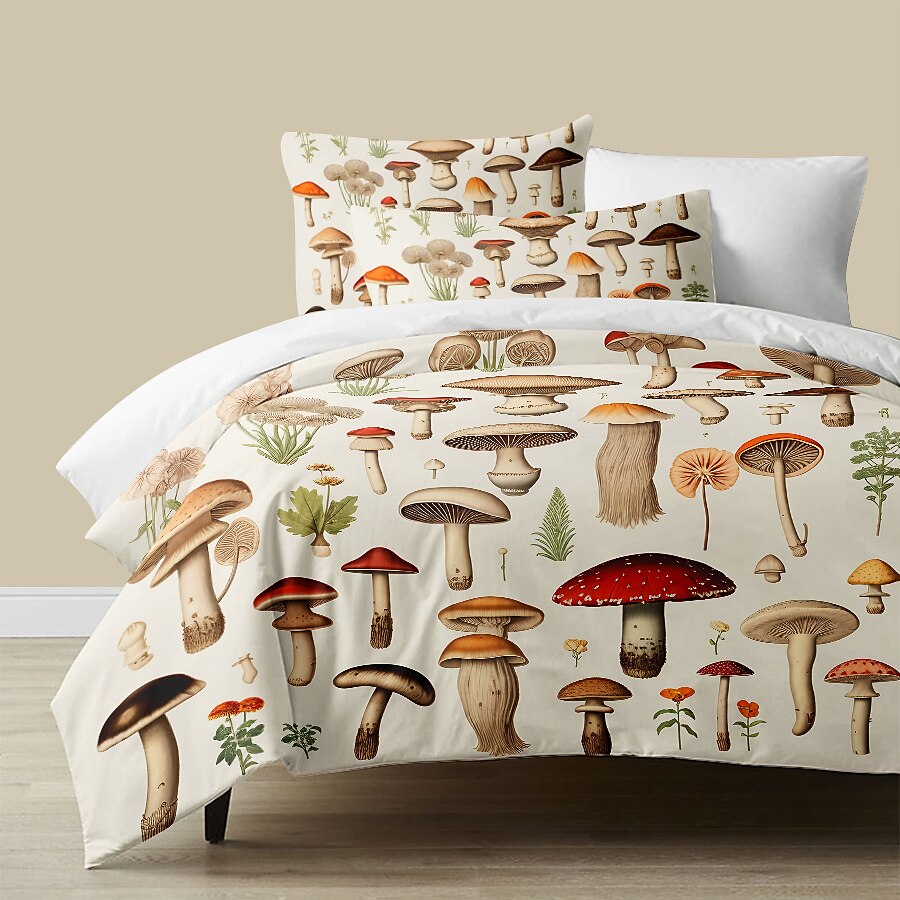 100% Cotton Sateen Duvet Cover Set Mushroom  Print