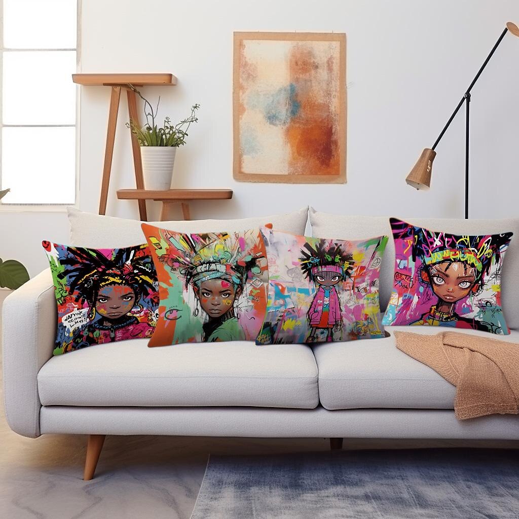 Double Side Pillow Cover 4PC Graffiti Street Boys Soft Decorative Square Cushion Case Pillowcase for Bedroom Livingroom Sofa Couch Chair 2023 - US $15.99 –P1