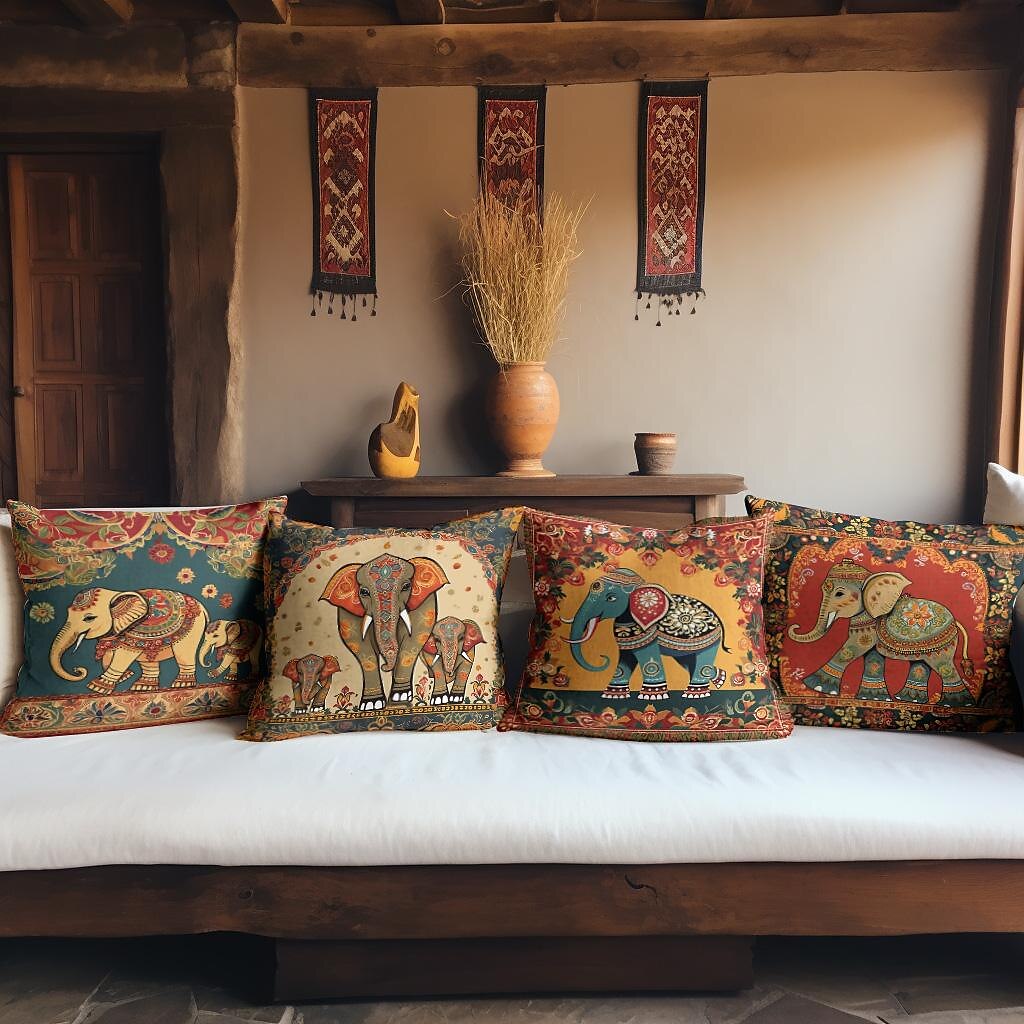 Ethnic Elephant Double Side Pillow Cover 4PC Soft Decorative Square Cushion Case Pillowcase for Bedroom Livingroom Sofa Couch Chair 2023 - US $15.99 –P1