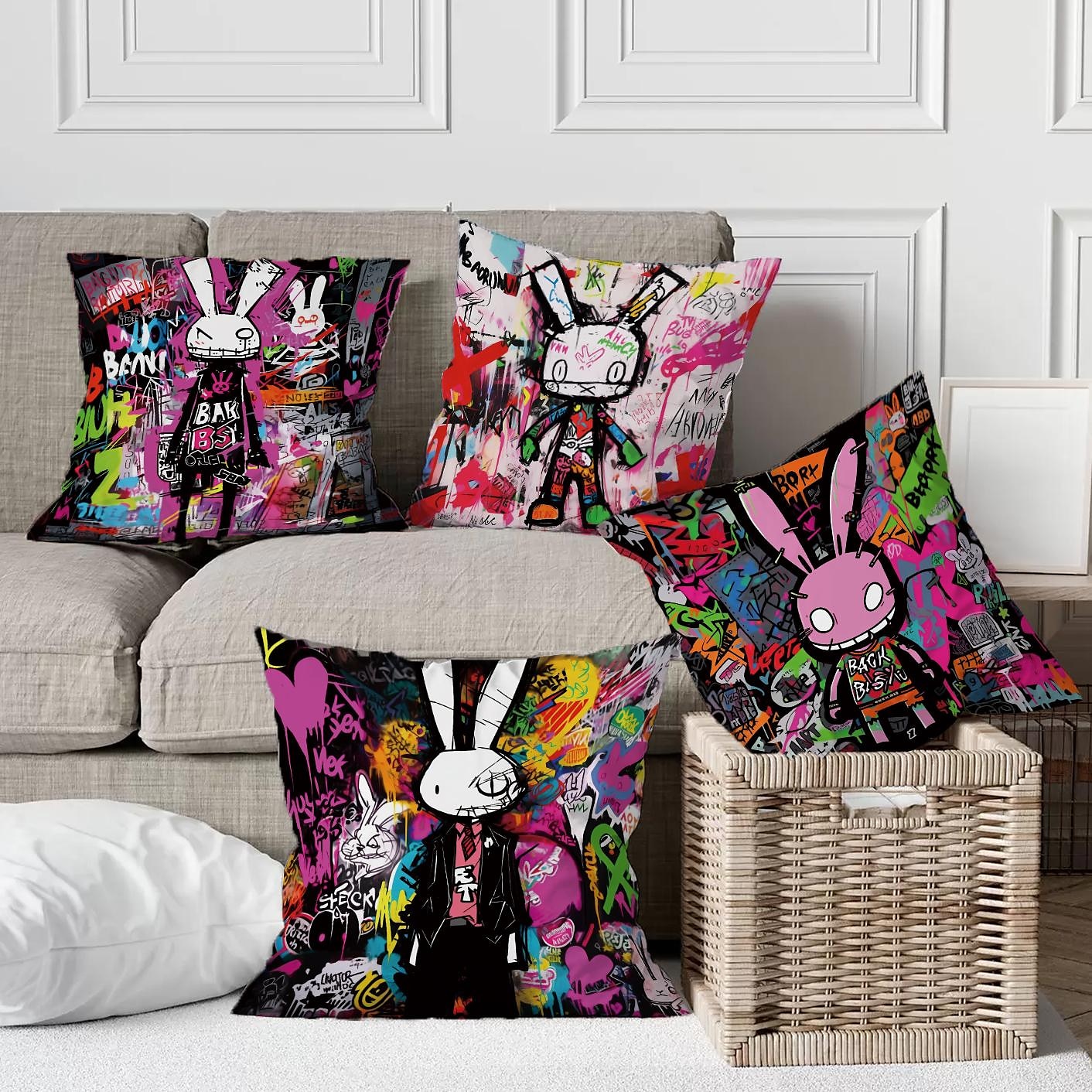 Double Side Pillow Cover 1PC Graffiti Rabbit Soft Decorative Square Cushion Case Pillowcase for Bedroom Livingroom Sofa Couch Chair 2023 - US $8.99 –P3