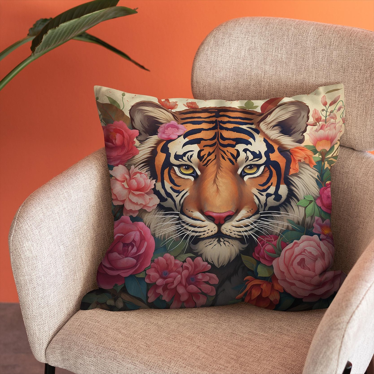 Double Side Pillow Cover 1PC Wild Woman Tiger Floral Soft Decorative Square Cushion Case Pillowcase for Bedroom Livingroom Sofa Couch Chair 2023 - US $8.99 –P7