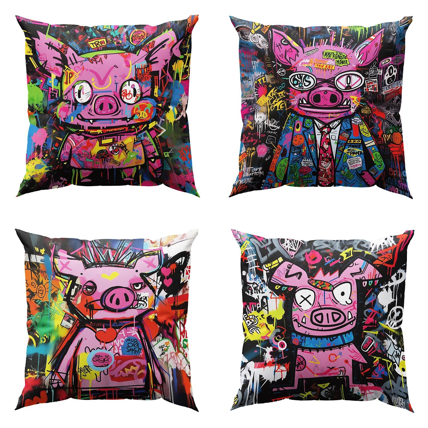 Double Side Pillow Cover 4PC Graffiti Pig Soft Decorative Square Cushion Case Pillowcase for Bedroom Livingroom Sofa Couch Chair 2023 - US $15.99 –P4