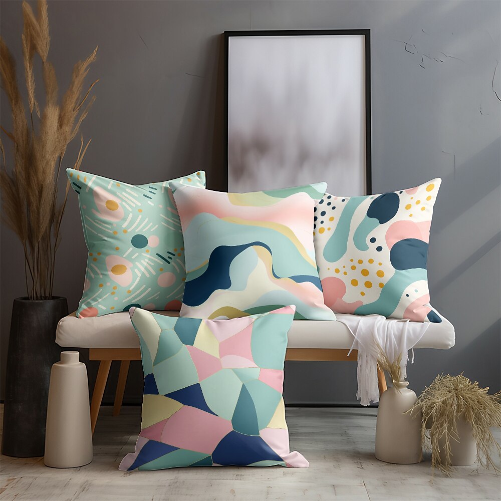 Abstract Geometric Double Side Pillow Cover 4PC Soft Decorative Square Cushion Case Pillowcase for Bedroom Livingroom Sofa Couch Chair 2023 - US $15.99 –P1