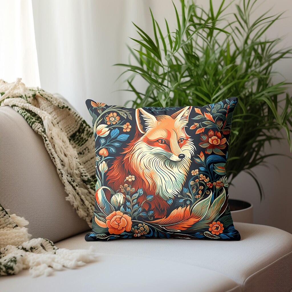 Floral Plant Double Side Pillow Cover 1PC Fox Bird Soft Decorative Square Cushion Case Pillowcase for Bedroom Livingroom Sofa Couch Chair Inspired by William Morris 2023 - US $8.99 –P3