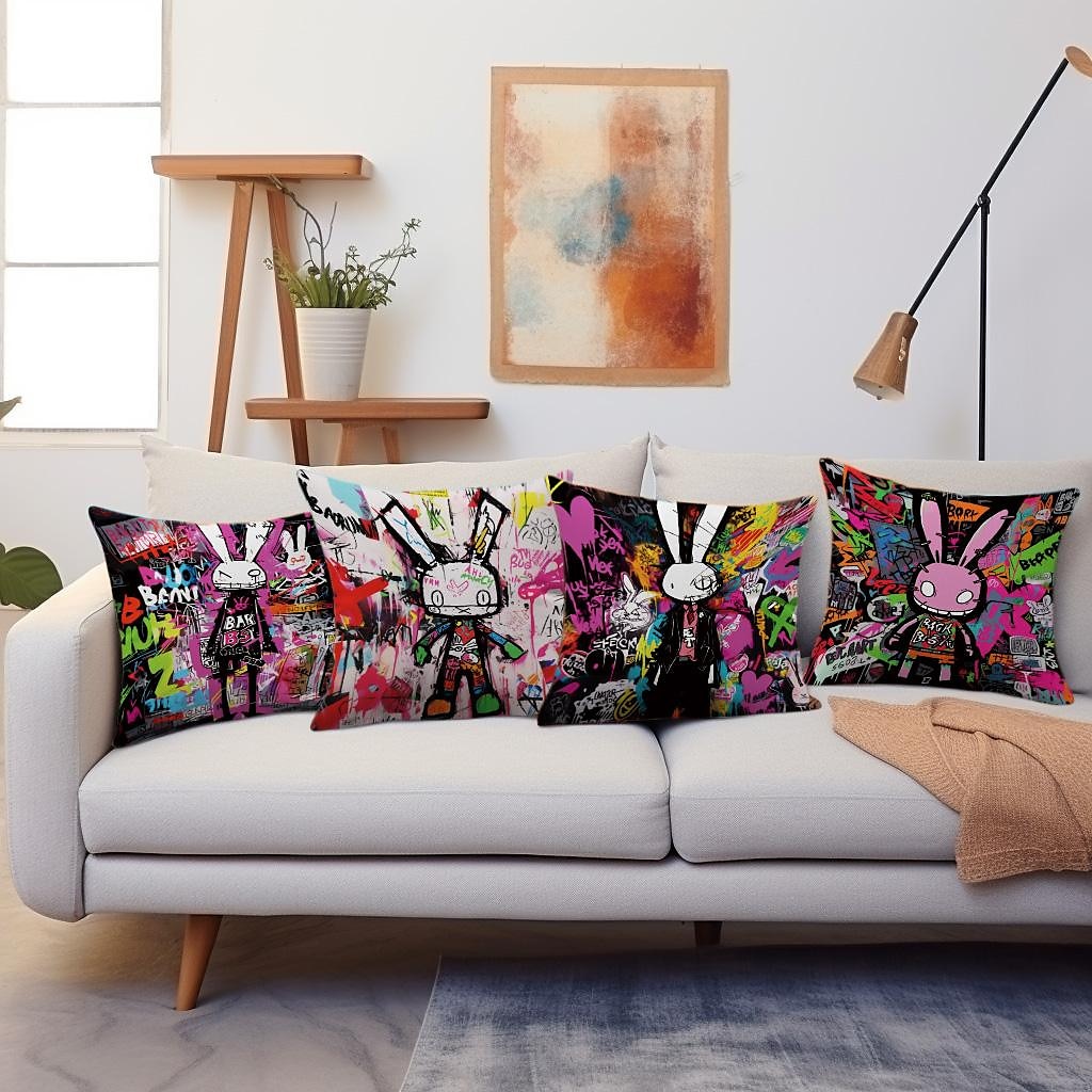 Double Side Pillow Cover 1PC Graffiti Rabbit Soft Decorative Square Cushion Case Pillowcase for Bedroom Livingroom Sofa Couch Chair 2023 - US $8.99 –P1